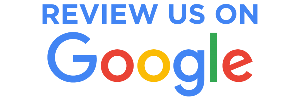 Text in blue stating "Review us on Google"
